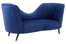 Orsina Midnight Blue Velvet Chaise Lounge, Quilted Curved Backrest Chaise with Hardwood Legs, Velvet Lounge Chair - thumbnail 4