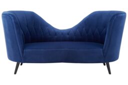 Midnight Blue Velvet Chaise Lounge, Quilted Curved Backrest Chaise with Hardwood Legs, Velvet Lounge Chair