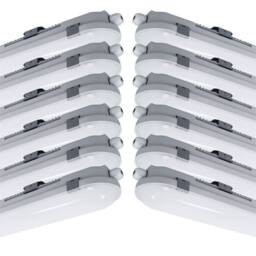 First Choice Lighting Set of 12 Anti Corrosive IP65 Outdoor 18W LED Cool White 4ft Battens in Grey - thumbnail 1