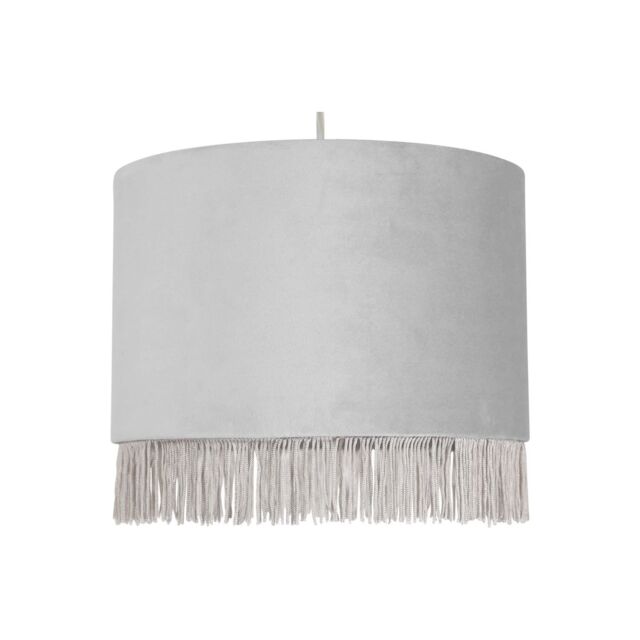 First Choice Lighting Fringed - Silvery Grey 23cm Fringed Velvet Pendant Shade in Silver - image 1