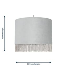 First Choice Lighting Fringed - Silvery Grey 23cm Fringed Velvet Pendant Shade in Silver - thumbnail 6