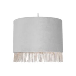 First Choice Lighting Fringed - Silvery Grey 23cm Fringed Velvet Pendant Shade in Silver - thumbnail 2