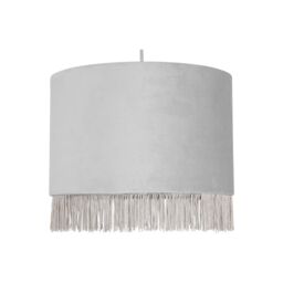 First Choice Lighting Fringed - Silvery Grey 23cm Fringed Velvet Pendant Shade in Silver