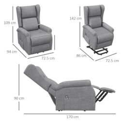 HOMCOM Riser & Recliner Chair Electric Reclining Chair with Remote Control in Grey - thumbnail 3