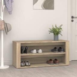 Berkfield Home Shoe Rack Sonoma Oak 100x35x45 cm Engineered Wood in Light Brown - Size: 100 x 35 x 45 cm - thumbnail 2