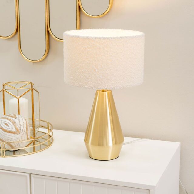 ValueLights Jax Antique Brass Metal Dimmable Touch Table Lamp with Cream Boucle Shade - image 1