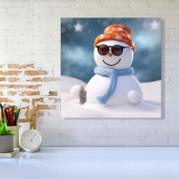 Warren Reed - Designer Smily Snowman Canvas in White - Size: w10 inch x h10 inch - thumbnail 1