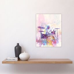 "Artery8 Rainbow Modern Watercolour Portrait Drummer Drums Wall Art Print in Purple - Size: W24"" x H32""" - thumbnail 4
