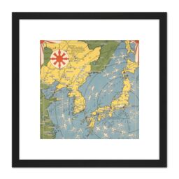 Artery8 1942 Ernest Dudley Chase Japan Target Map 8X8 Inch Square Wooden Framed Wall Art Print Picture with Mount in Black - thumbnail 1