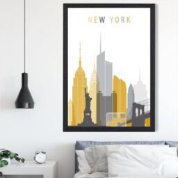 ARTZE New York Yellow & Grey City Skyline Framed Print SIZE: A3 with Black Frame - Size: A4 - thumbnail 2
