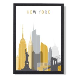 ARTZE New York Yellow & Grey City Skyline Framed Print SIZE: A3 with Black Frame - Size: A4 - thumbnail 1