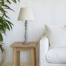 Wyld Haus Giverny Whitewashed Turned Wooden Pillar Table Lamp Cream Linen Shade in White - Size: 13 inches - thumbnail 1