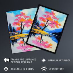 "Artery8 Cherry Blossom Tree by Lake Coastal Landscape Wall Art Print - Size: W24"" x H32""" - thumbnail 2