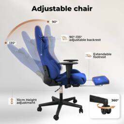 VOGREX Blue Adjustable Reclining Gaming Chair with Footrest - thumbnail 4