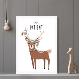 ARTZE Be Patient Deer Tribal Animal Quote Framed Print SIZE: A2 with White Frame in Brown - Size: A3 - thumbnail 2
