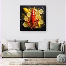 Warren Reed - Designer Lobster On Lemons Canvas - Size: w40 inch x h40 inch - thumbnail 1