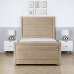 Living Comfort Bedz Selena Plush Velvet Upholstered Bed Slatted Base with 48Inch Headboard in Beige - Size: Single - thumbnail 2
