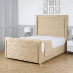 Living Comfort Bedz Selena Plush Velvet Upholstered Bed Slatted Base with 48Inch Headboard in Beige - Size: Single - thumbnail 1