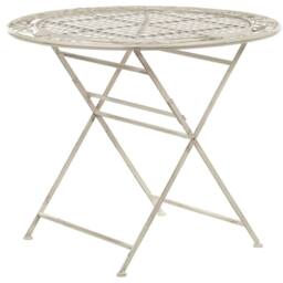 Wyld and Coco Provence 90 cm Round Foldable Iron Table Off-White Distressed Finish in White - thumbnail 2