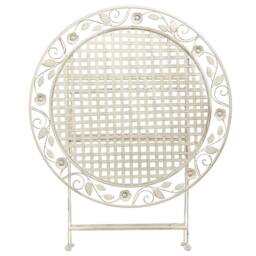 Wyld and Coco Provence 90 cm Round Foldable Iron Table Off-White Distressed Finish in White - thumbnail 3