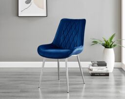 FurnitureboxUK Carson White Marble Effect Dining Table & 6 Pesaro Silver Chairs in Navy - thumbnail 3