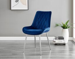 FurnitureboxUK Carson White Marble Effect Dining Table & 6 Pesaro Silver Chairs in Navy - thumbnail 9