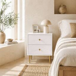 Wyld Haus Dina White & Gold Two Drawer Bedside Table