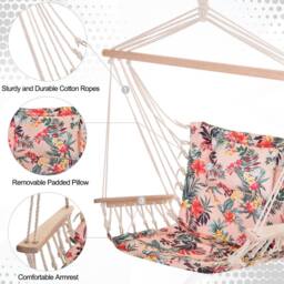 OUTSUNNY Hammock Hanging Rope Chair Swing w/Cushion 100KG in Grey - thumbnail 4