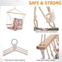 OUTSUNNY Hammock Hanging Rope Chair Swing w/Cushion 100KG in Grey - thumbnail 6