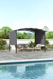 Garden Sanctuary Retractable Arc-Shaped Steel Pergola with Canopy in Black - thumbnail 1