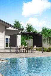 Garden Sanctuary Retractable Arc-Shaped Steel Pergola with Canopy in Black - thumbnail 2