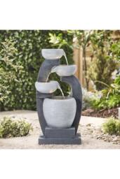 H&O Direct Garden Solar-Powered Water Feature Outdoor Fountain Decor with Lights in Natural - thumbnail 1