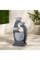 H&O Direct Garden Solar-Powered Water Feature Outdoor Fountain Decor with Lights in Natural - thumbnail 2