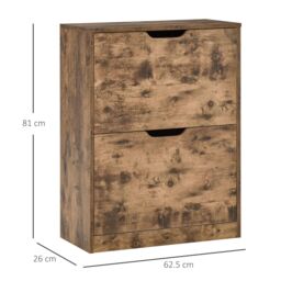 HOMCOM Drawer Shoe Cabinet Industrial Shoe Cupboard w/ Flip Doors for Hallway in Brown - thumbnail 3