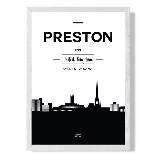 ARTZE Preston Black & White City Skyline Framed Print SIZE: A3 with White Frame - Size: A4 - image 1