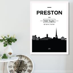 ARTZE Preston Black & White City Skyline Framed Print SIZE: A3 with White Frame - Size: A4 - thumbnail 2
