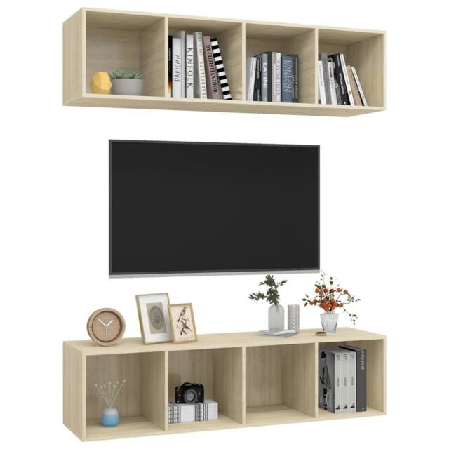 Berkfield Home Practical Wall-mounted TV Cabinets 2 pcs Sonoma Oak Engineered Wood in Light Brown - image 1