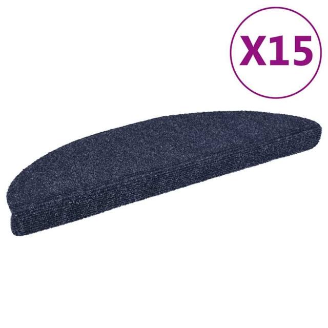Berkfield Home 15 pcs Self-adhesive Stair Mats Needle Punch 56x17x3 cm Blue - Size: Medium - image 1