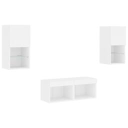 Berkfield Home 4 Piece TV Wall Cabinets with LED Lights White - thumbnail 3