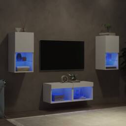Berkfield Home 4 Piece TV Wall Cabinets with LED Lights White - thumbnail 1