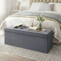 KORVIXA Slate Grey Foldable Storage Ottoman Cube with Hidden Compartment - Size: 100 cm x 100 cm - thumbnail 3