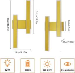 COMELY Indoor Wall Lights, 32W Modern Acrylic Wall Lights, Warm White 3000K in Gold - thumbnail 4