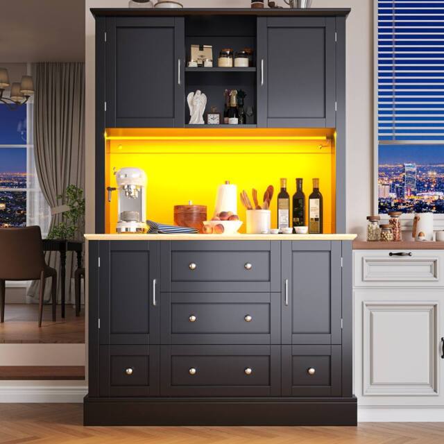 BTM Snack Cabinet Kitchen Sideboard Storage Cabinet LED Drawers Black - image 1