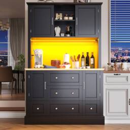 BTM Snack Cabinet Kitchen Sideboard Storage Cabinet LED Drawers Black