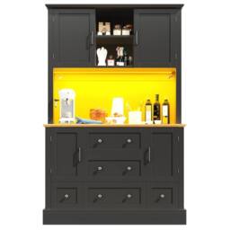 BTM Snack Cabinet Kitchen Sideboard Storage Cabinet LED Drawers Black - thumbnail 7