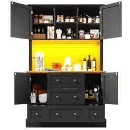 BTM Snack Cabinet Kitchen Sideboard Storage Cabinet LED Drawers Black - thumbnail 6