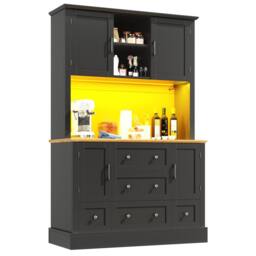 BTM Snack Cabinet Kitchen Sideboard Storage Cabinet LED Drawers Black - thumbnail 5