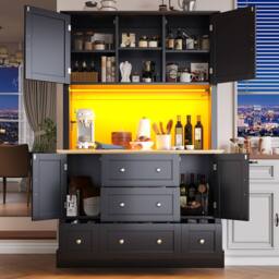 BTM Snack Cabinet Kitchen Sideboard Storage Cabinet LED Drawers Black - thumbnail 2