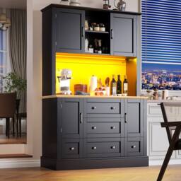 BTM Snack Cabinet Kitchen Sideboard Storage Cabinet LED Drawers Black - thumbnail 3