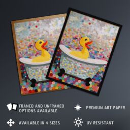 Artery8 Yellow Rubber Duck Ducky Bath Time Bathroom Toilet Art Yellow Mosaic Kids Room Nursery Art Print Framed Poster Wall Decor 12x16 inch - thumbnail 2